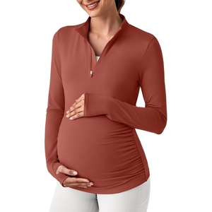 G4Free Lightbreeze Maternity Shirts Long Sleeve Quarter Zip Pregnancy Top(Jam Brown)
