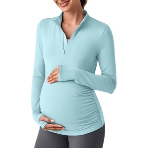 G4Free Lightbreeze Maternity Shirts Long Sleeve Quarter Zip Pregnancy Top(Light Blue)