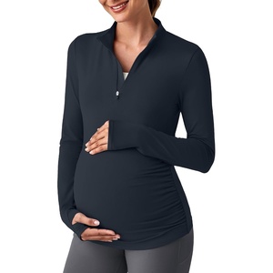 G4Free Lightbreeze Maternity Shirts Long Sleeve Quarter Zip Pregnancy Top(Navy)