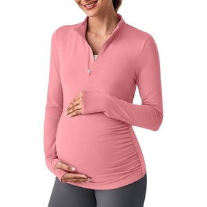 G4Free Lightbreeze Maternity Shirts Long Sleeve Quarter Zip Pregnancy Top(Pink)