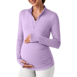 G4Free Lightbreeze Maternity Shirts Long Sleeve Quarter Zip Pregnancy Top(Purple)