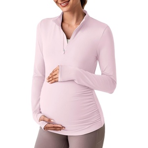 G4Free Lightbreeze Maternity Shirts Long Sleeve Quarter Zip Pregnancy Top(Smoky Blush)
