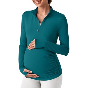 G4Free Lightbreeze Maternity Shirts Long Sleeve Quarter Zip Pregnancy Top(Teal)