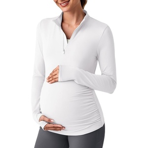 G4Free Lightbreeze Maternity Shirts Long Sleeve Quarter Zip Pregnancy Top(White)