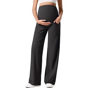 G4Free Maternity Pants Pregnancy Lounge Trousers Ribbed for Casual Wear(Black)