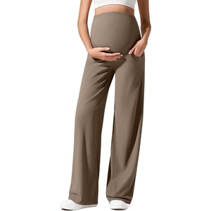 G4Free Maternity Pants Pregnancy Lounge Trousers Ribbed for Casual Wear(Dark Brown)