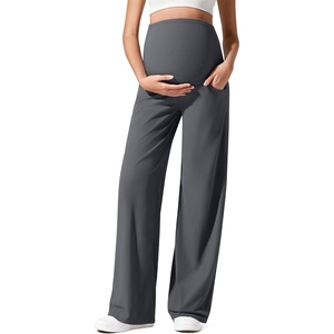 G4Free Maternity Pants Pregnancy Lounge Trousers Ribbed for Casual Wear(Dark Gray)