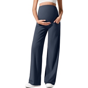 G4Free Maternity Pants Pregnancy Lounge Trousers Ribbed for Casual Wear(Dark Navy)