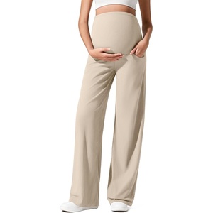 G4Free Maternity Pants Pregnancy Lounge Trousers Ribbed for Casual Wear(Light Khaki)
