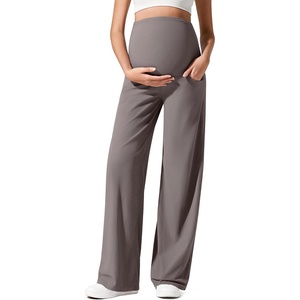 G4Free Maternity Pants Pregnancy Lounge Trousers Ribbed for Casual Wear(Taupe)