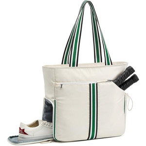G4Free Pickleball Tote Bag for Women Men, External Gym Bag, Fits 2 Paddles(Beige&green)