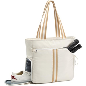 G4Free Pickleball Tote Bag for Women Men, External Gym Bag, Fits 2 Paddles(Beige&yellow)