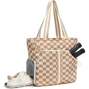 G4Free Pickleball Tote Bag for Women Men, External Gym Bag, Fits 2 Paddles(Brown Checkered)