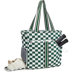 G4Free Pickleball Tote Bag for Women Men, External Gym Bag, Fits 2 Paddles(Green Checkered)