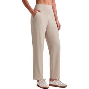 G4Free ShiftReady Women’s Ankle Dress Yoga Pants Work Casual Travel Trouser(Khaki Pinstripe)