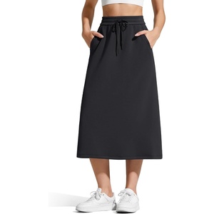 G4Free Smoofit Maxi Skirt Women Modal Soft Drawstring Skirts with 2 Pockets(Black)