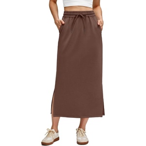 G4Free Smoofit Maxi Skirt Women Modal Soft Drawstring Skirts with 2 Pockets(Coffee Brown)