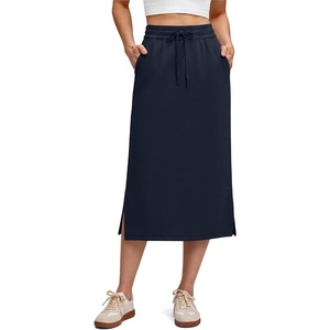 G4Free Smoofit Maxi Skirt Women Modal Soft Drawstring Skirts with 2 Pockets(Dark Blue)