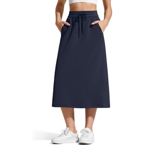 G4Free Smoofit Maxi Skirt Women Modal Soft Drawstring Skirts with 2 Pockets(Dark Navy)