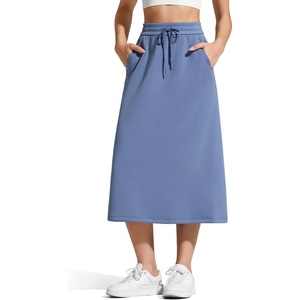 G4Free Smoofit Maxi Skirt Women Modal Soft Drawstring Skirts with 2 Pockets(Denim Blue)