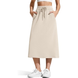G4Free Smoofit Maxi Skirt Women Modal Soft Drawstring Skirts with 2 Pockets(Light Khaki)