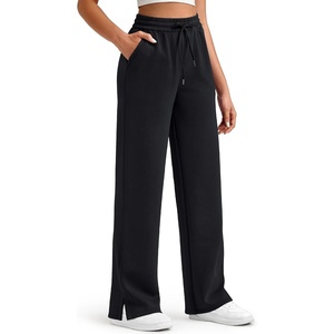 G4Free Smoofit Women’s Wide Leg Sweatpants Drawstring Side Slit(Black)