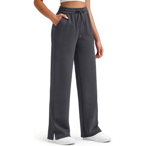 G4Free Smoofit Women’s Wide Leg Sweatpants Drawstring Side Slit(Dark Gray)