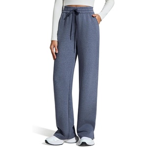 G4Free Smoofit Women’s Wide Leg Sweatpants Drawstring Side Slit(Denim Heather)