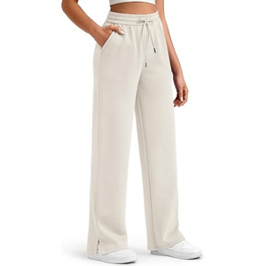 G4Free Smoofit Women’s Wide Leg Sweatpants Drawstring Side Slit(Ivory)