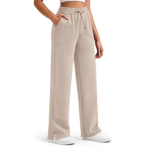 G4Free Smoofit Women’s Wide Leg Sweatpants Drawstring Side Slit(Light Khaki)