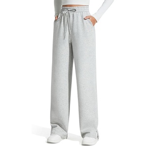 G4Free Smoofit Women’s Wide Leg Sweatpants Drawstring Side Slit(Medium Heather)