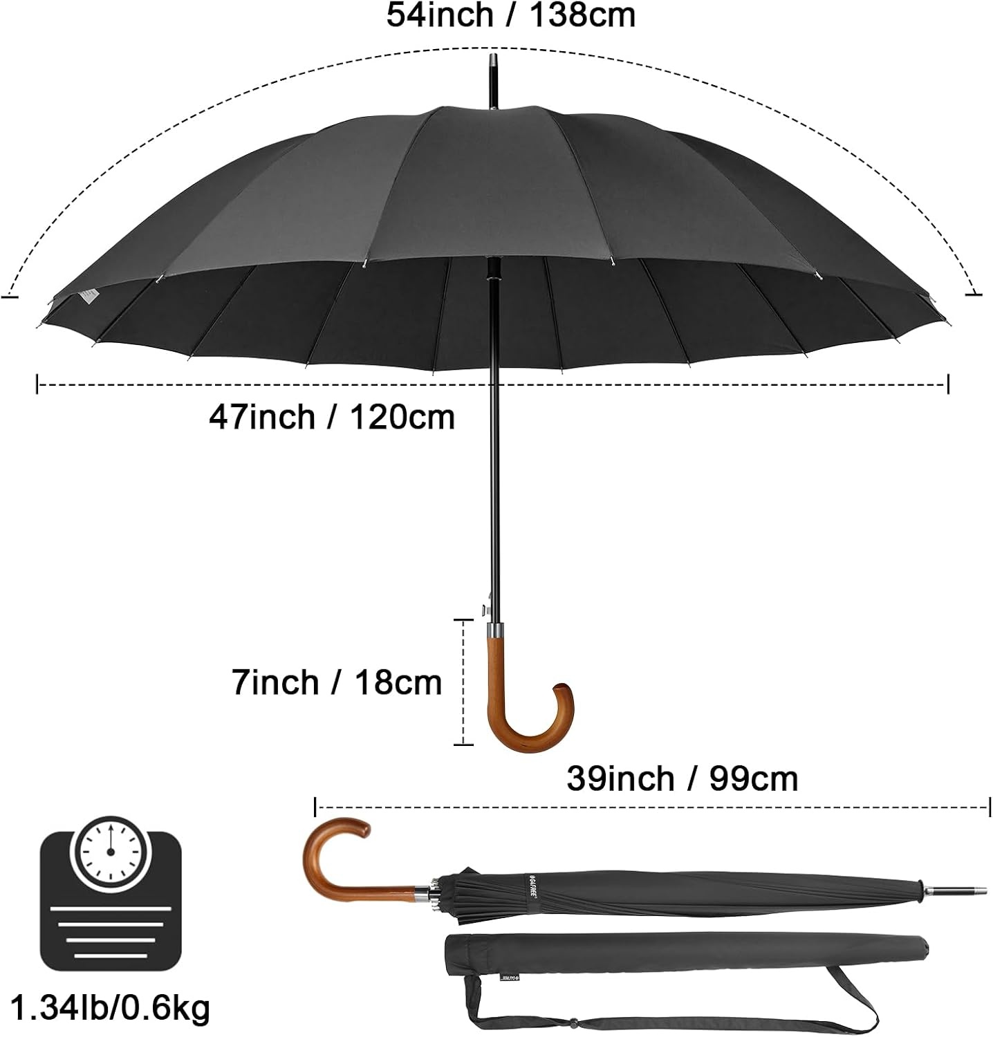 image:imageG4Free 54 Inch Large Umbrella for Rain Auto Open Golf Umbrella for 2 PeopleBlack