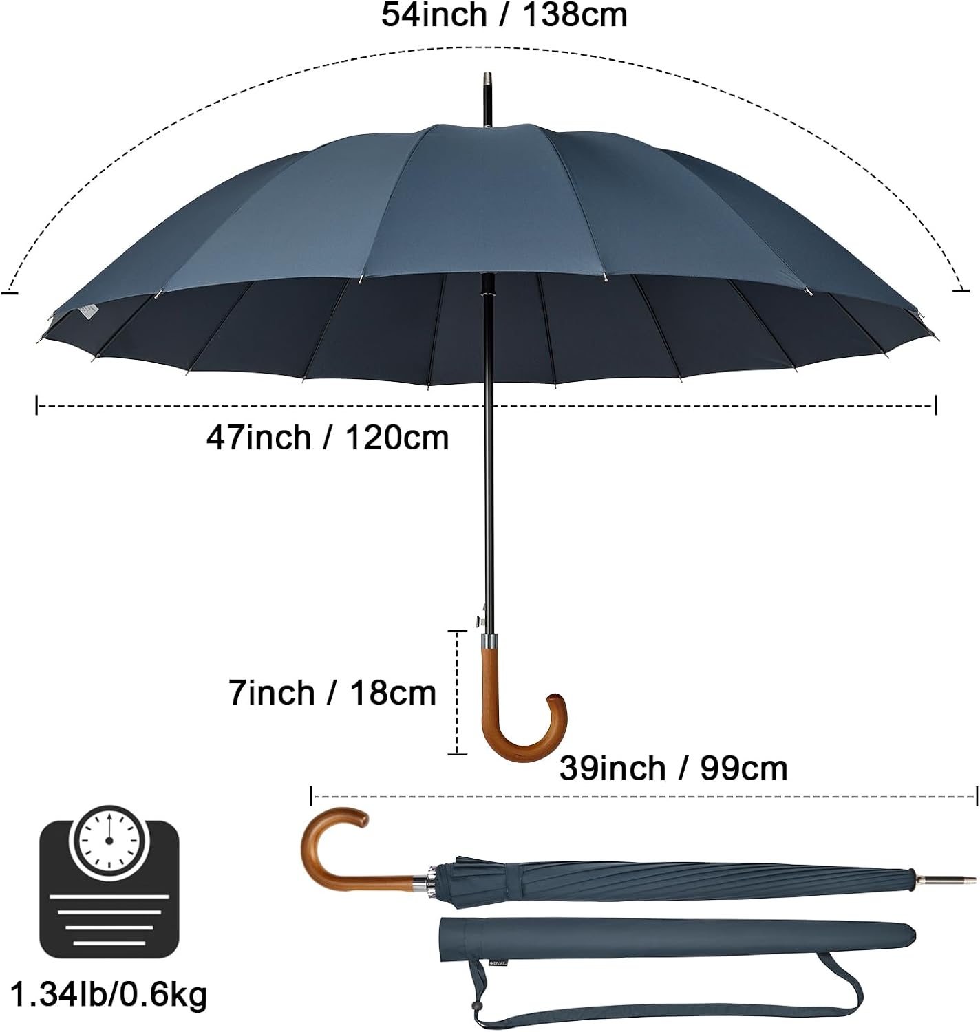 image:imageG4Free 54 Inch Large Umbrella for Rain Auto Open Golf Umbrella for 2 PeopleBlue