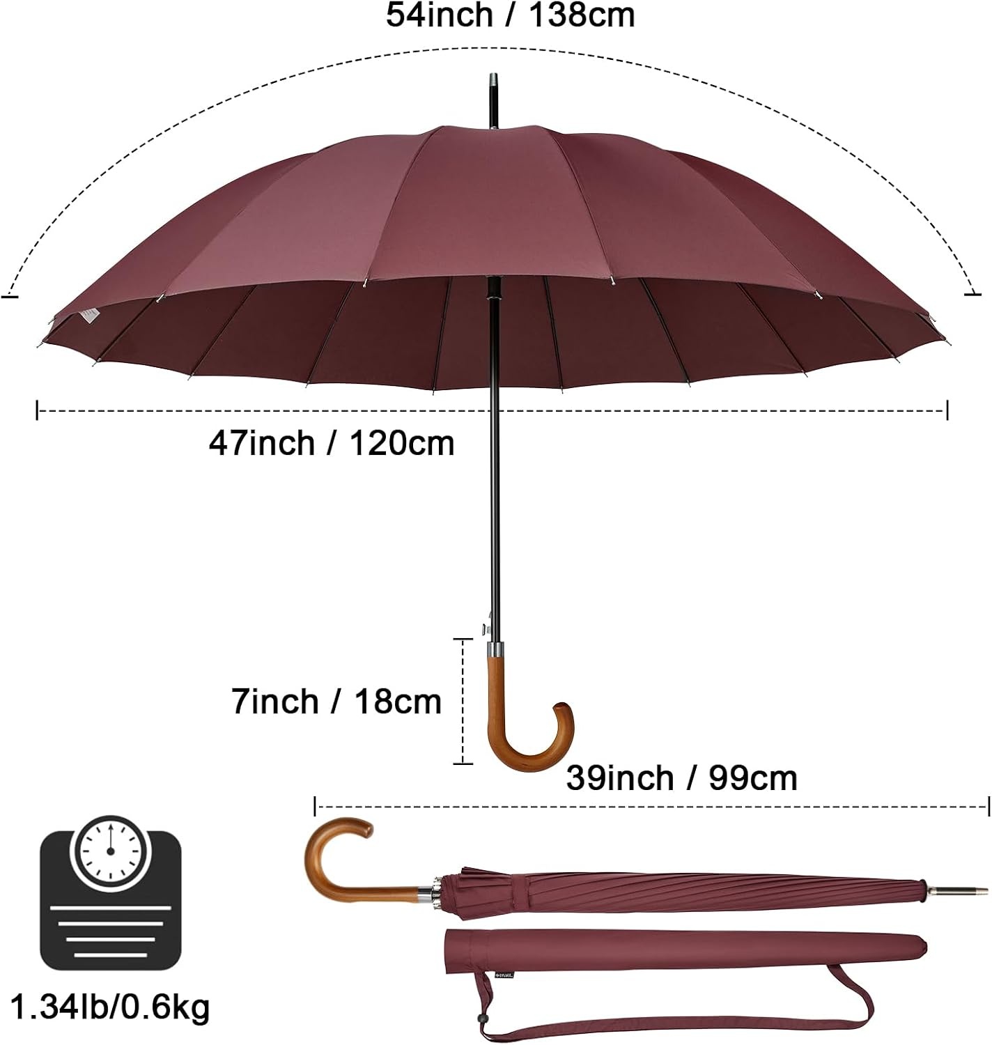 image:imageG4Free 54 Inch Large Umbrella for Rain Auto Open Golf Umbrella for 2 PeopleBurgendy