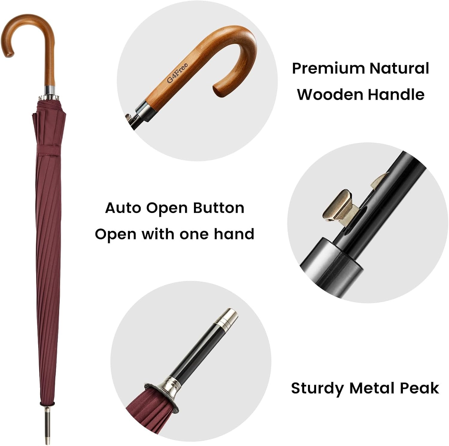 image:imageG4Free 54 Inch Large Umbrella for Rain Auto Open Golf Umbrella for 2 PeopleBurgendy