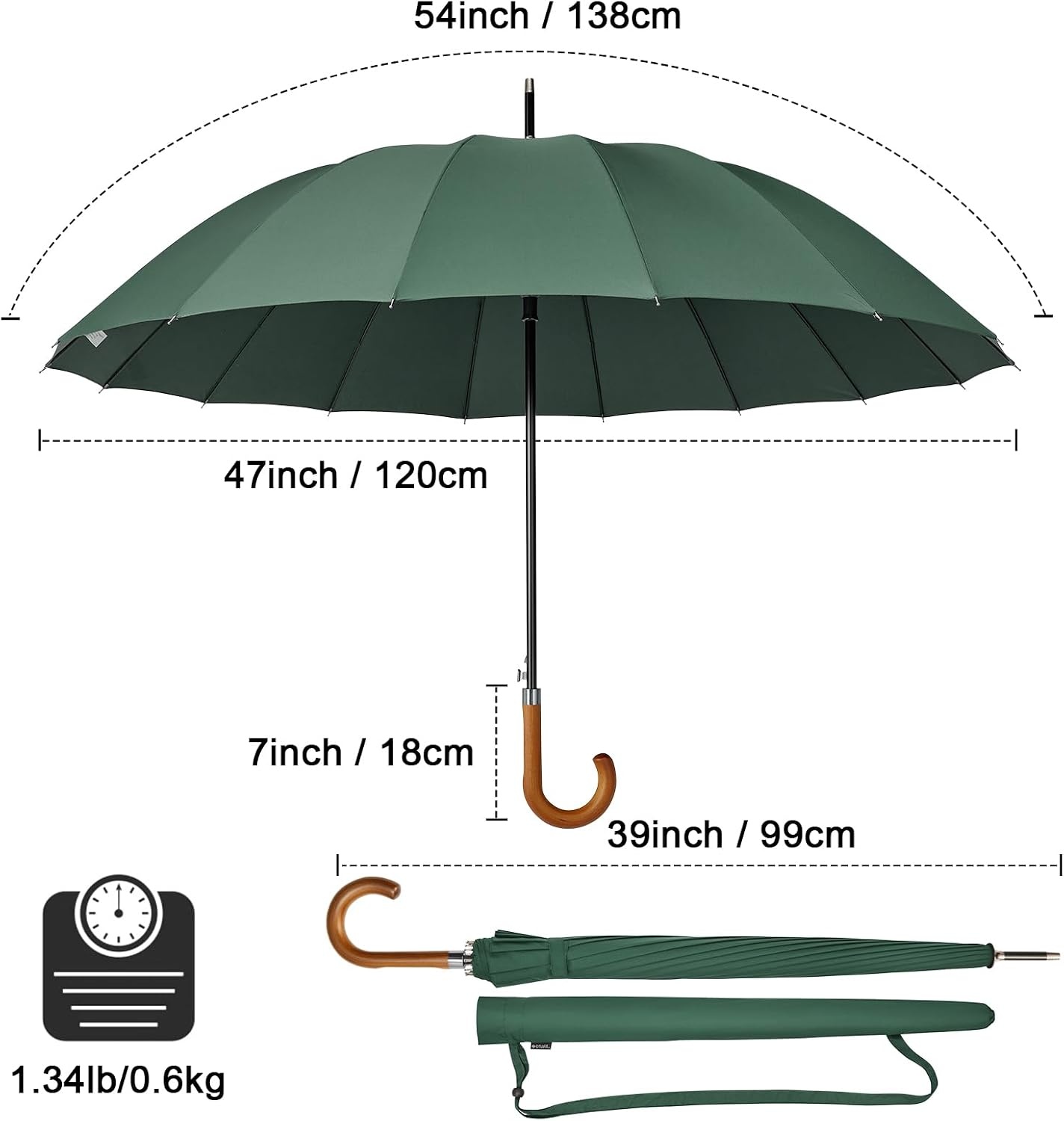 image:imageG4Free 54 Inch Large Umbrella for Rain Auto Open Golf Umbrella for 2 PeopleDark Green