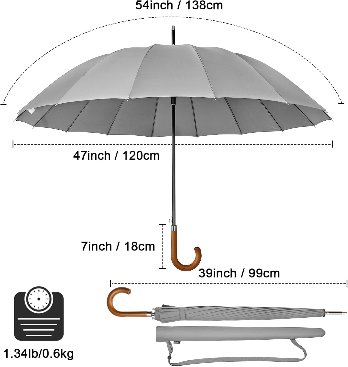image:imageG4Free 54 Inch Large Umbrella for Rain Auto Open Golf Umbrella for 2 PeopleGrey