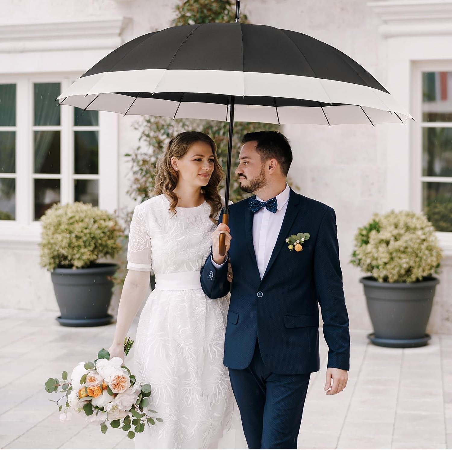 image:imageG4Free 54 Inch Large Umbrella for Rain Auto Open Golf Umbrella for 2 PeopleIvoryBlack