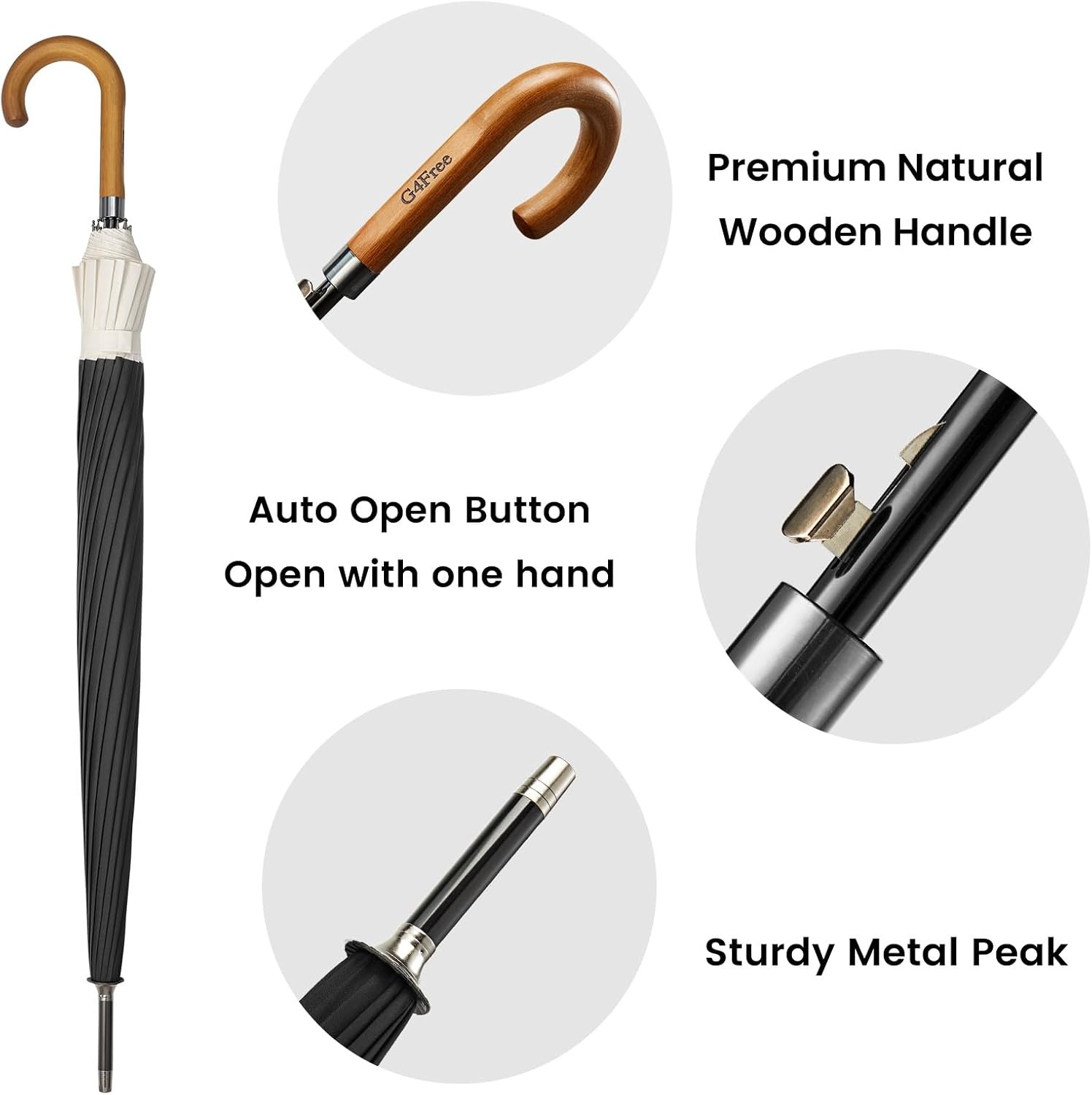 image:imageG4Free 54 Inch Large Umbrella for Rain Auto Open Golf Umbrella for 2 PeopleIvoryBlack