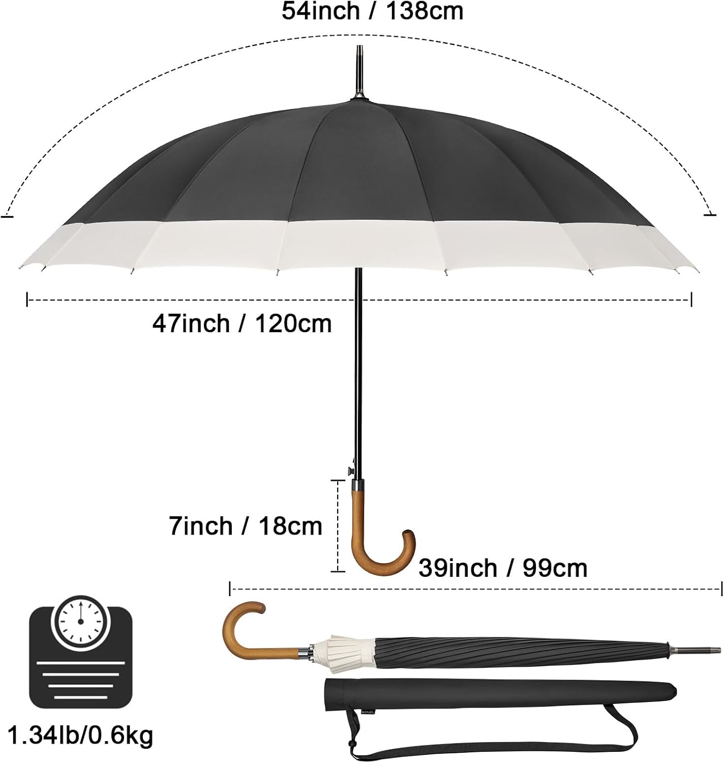 image:imageG4Free 54 Inch Large Umbrella for Rain Auto Open Golf Umbrella for 2 PeopleIvoryBlack