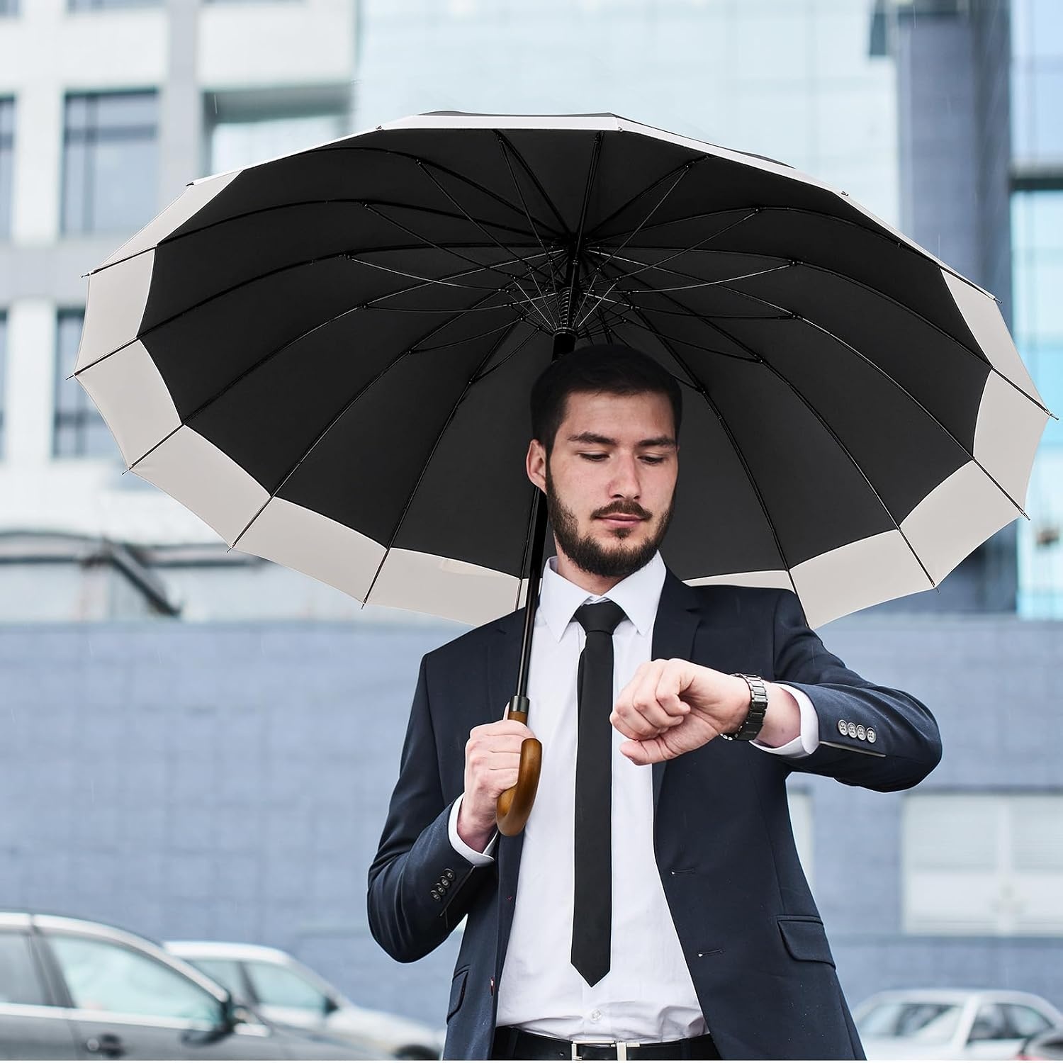 image:imageG4Free 54 Inch Large Umbrella for Rain Auto Open Golf Umbrella for 2 PeopleIvoryBlack