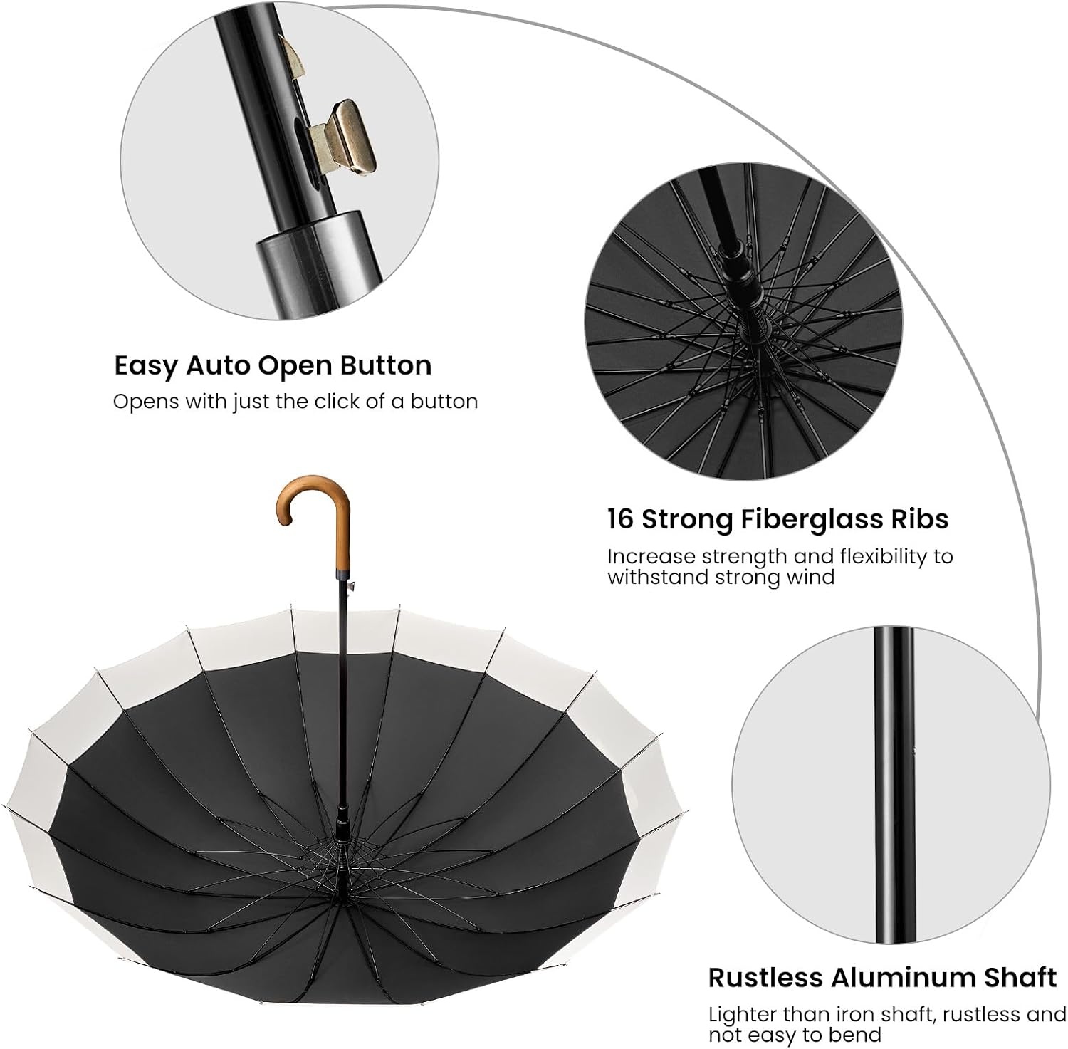 image:imageG4Free 54 Inch Large Umbrella for Rain Auto Open Golf Umbrella for 2 PeopleIvoryBlack
