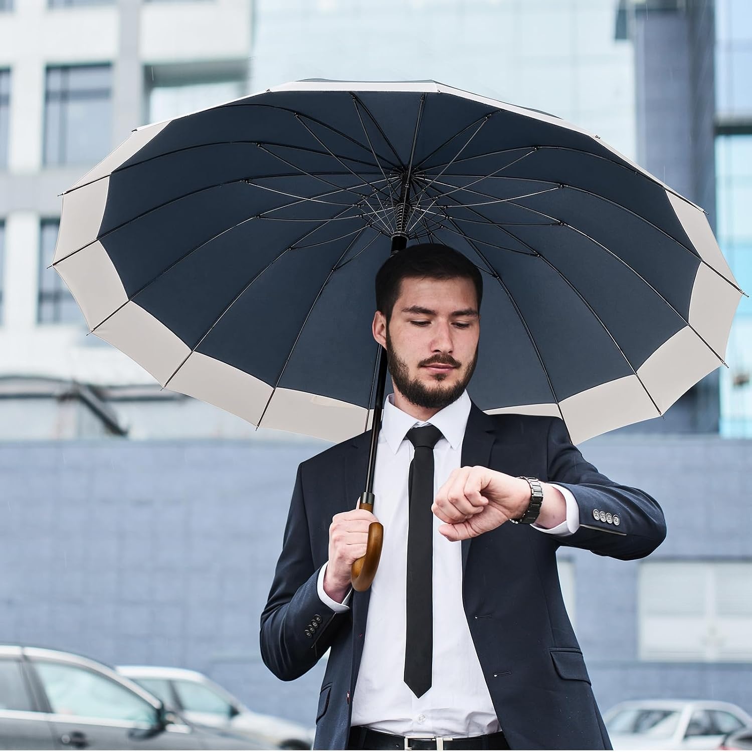 image:imageG4Free 54 Inch Large Umbrella for Rain Auto Open Golf Umbrella for 2 PeopleIvoryBlue