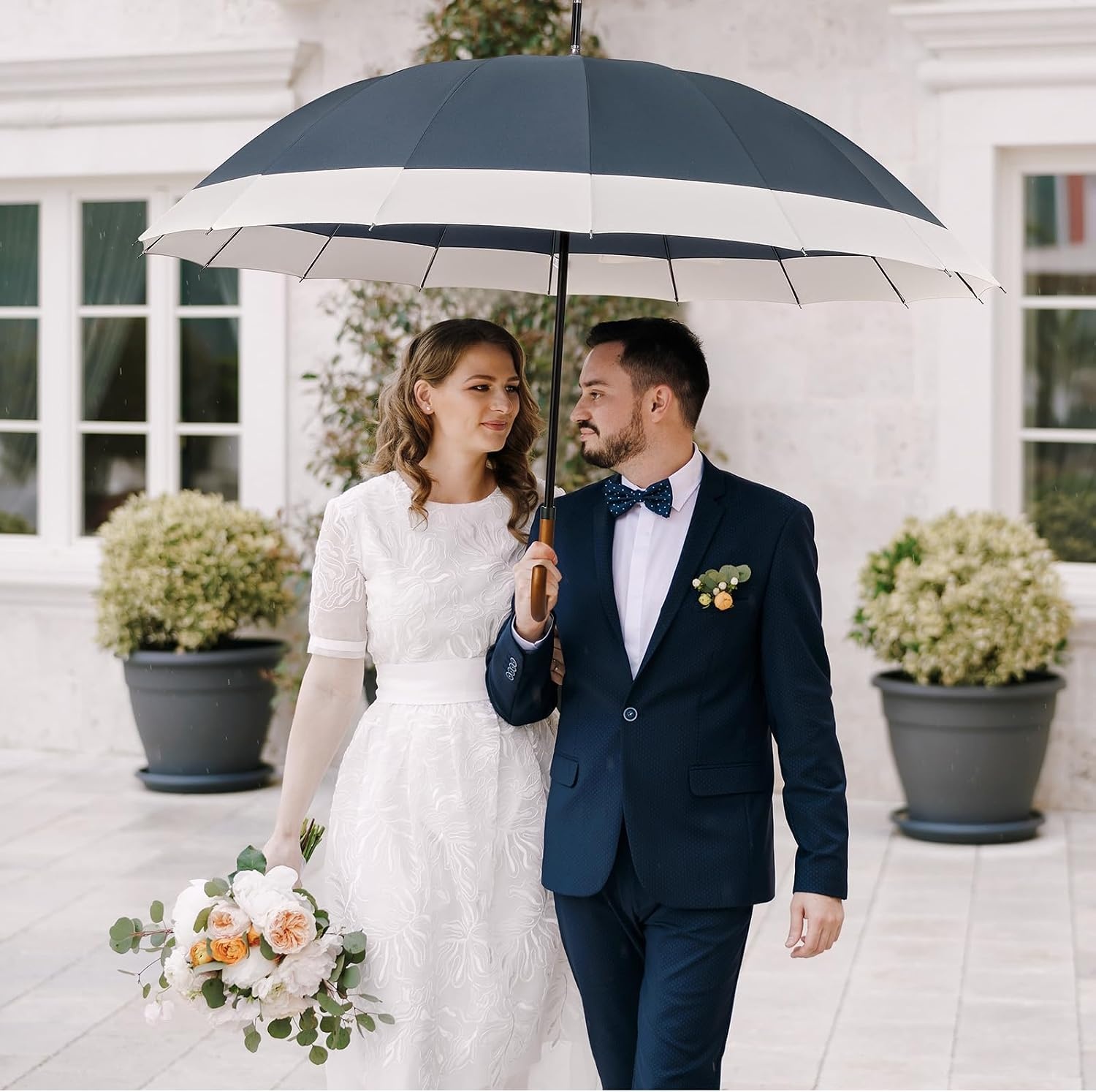 image:imageG4Free 54 Inch Large Umbrella for Rain Auto Open Golf Umbrella for 2 PeopleIvoryBlue