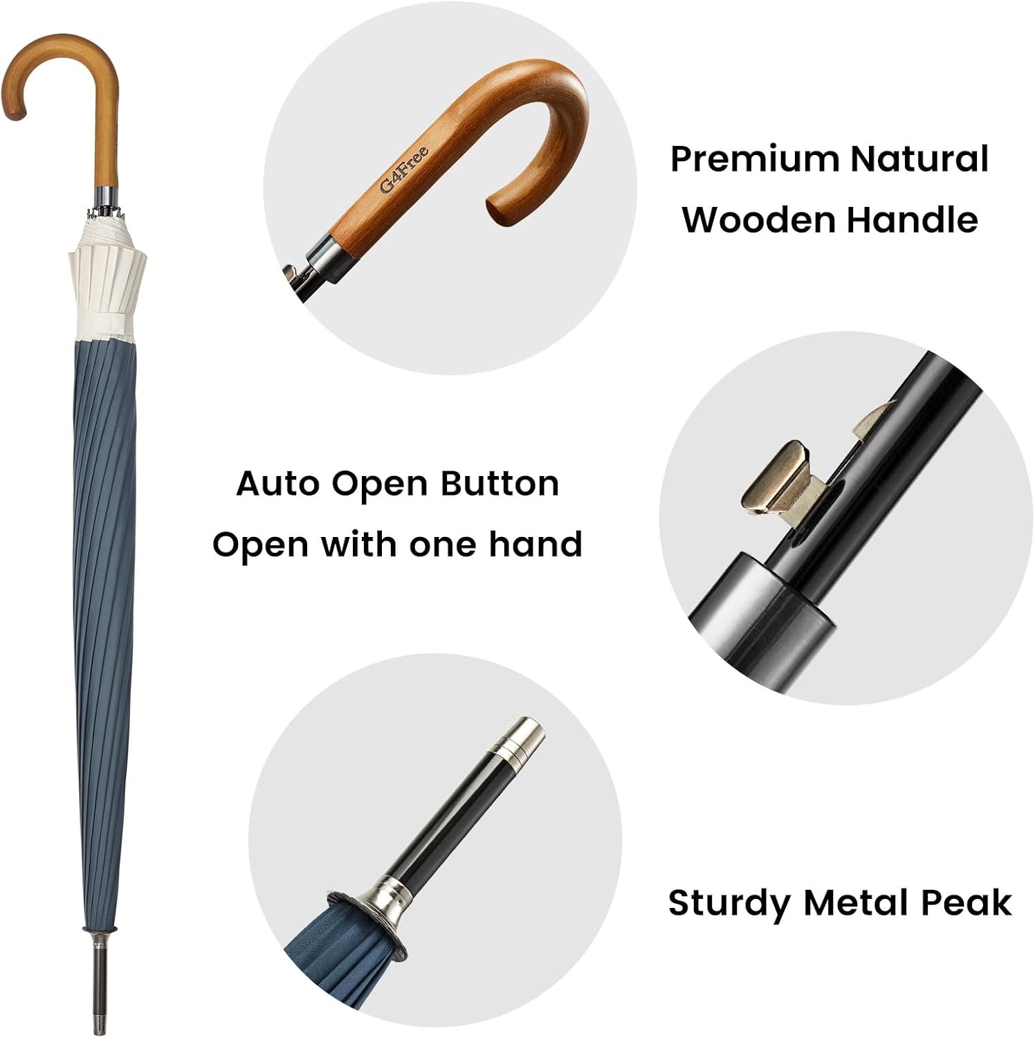 image:imageG4Free 54 Inch Large Umbrella for Rain Auto Open Golf Umbrella for 2 PeopleIvoryBlue
