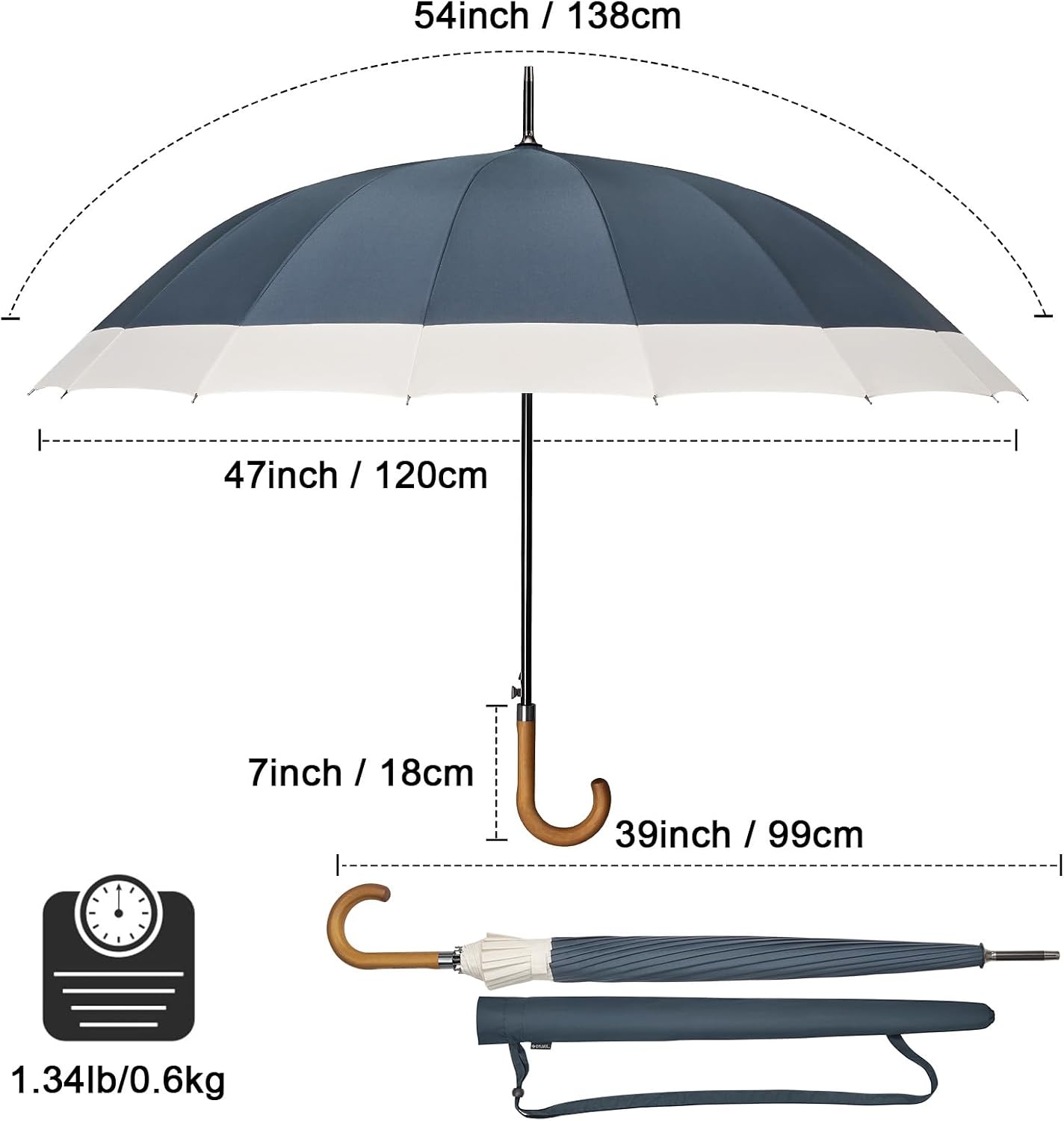 image:imageG4Free 54 Inch Large Umbrella for Rain Auto Open Golf Umbrella for 2 PeopleIvoryBlue