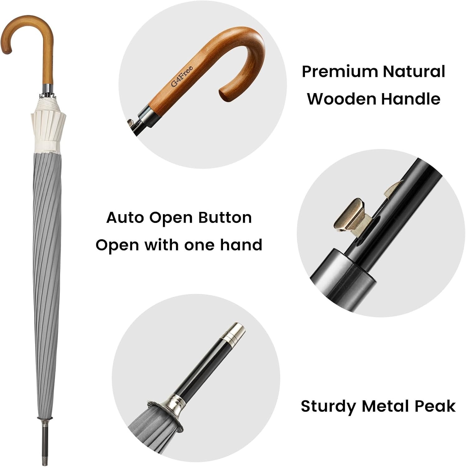 image:imageG4Free 54 Inch Large Umbrella for Rain Auto Open Golf Umbrella for 2 PeopleIvoryGrey