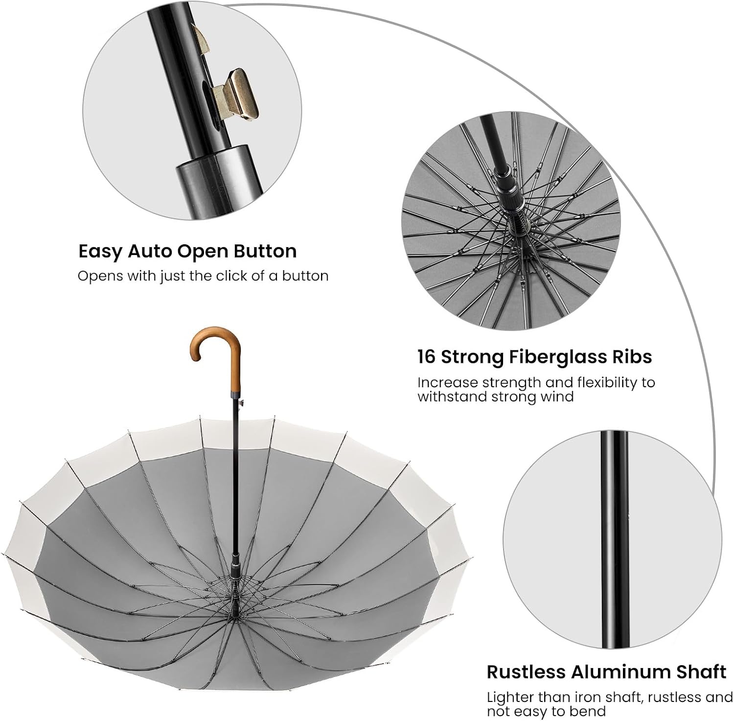 image:imageG4Free 54 Inch Large Umbrella for Rain Auto Open Golf Umbrella for 2 PeopleIvoryGrey