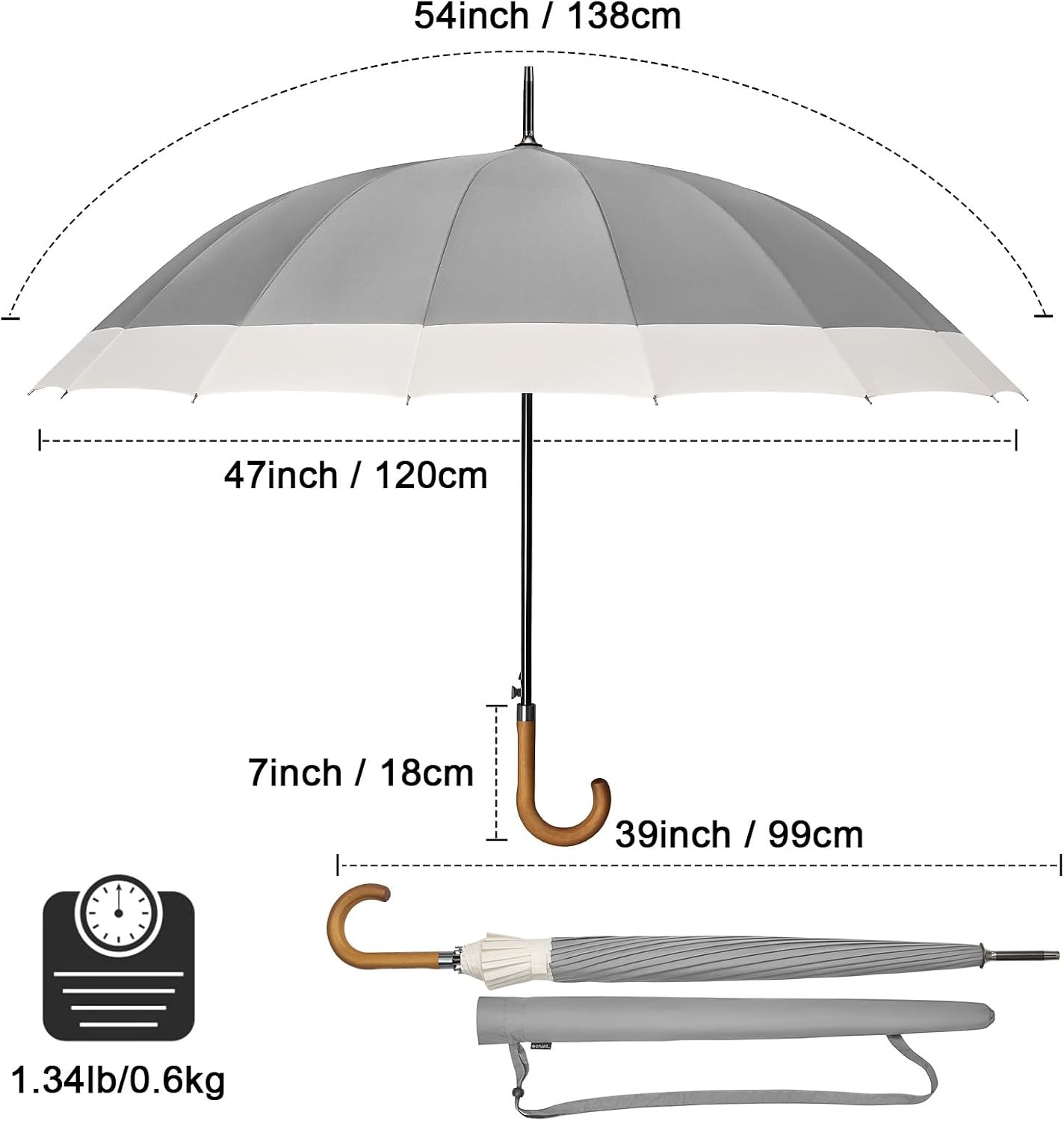 image:imageG4Free 54 Inch Large Umbrella for Rain Auto Open Golf Umbrella for 2 PeopleIvoryGrey
