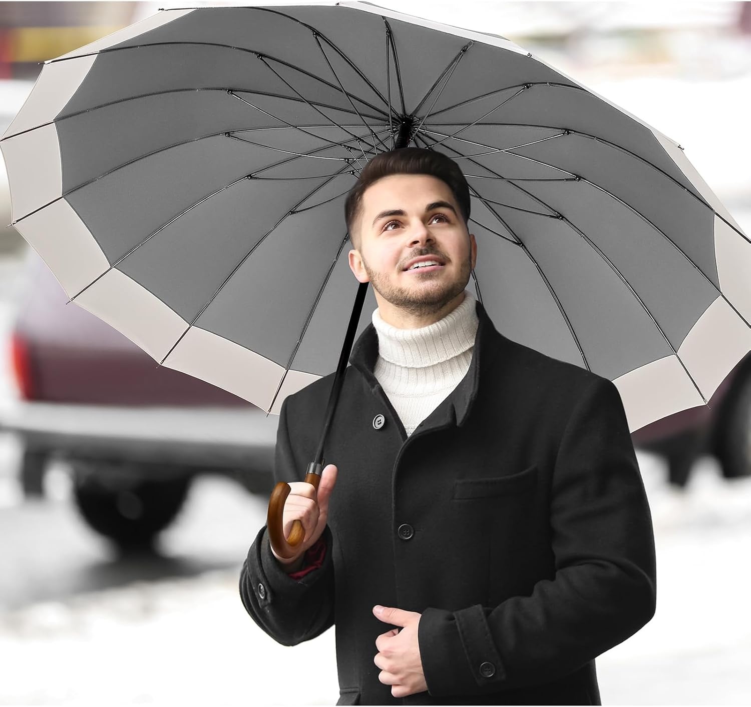 image:imageG4Free 54 Inch Large Umbrella for Rain Auto Open Golf Umbrella for 2 PeopleIvoryGrey
